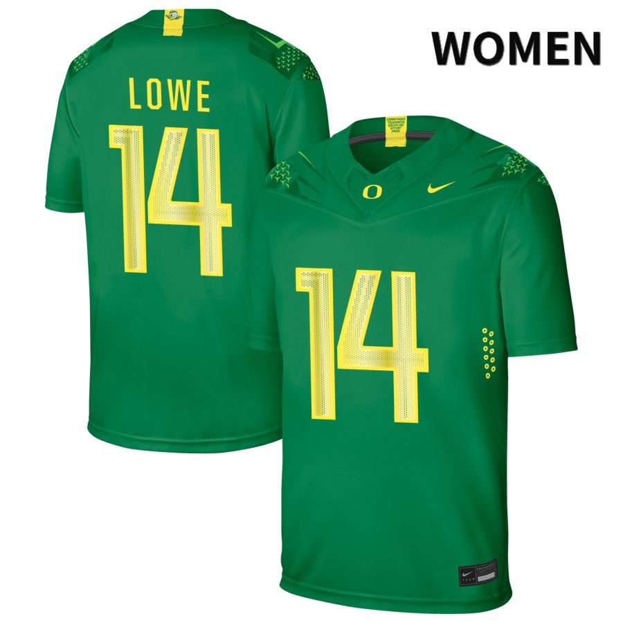 Oregon Ducks Women's #14 Justius Lowe Football College Authentic Green NIL 2022 Nike Jersey SVJ05O1Q